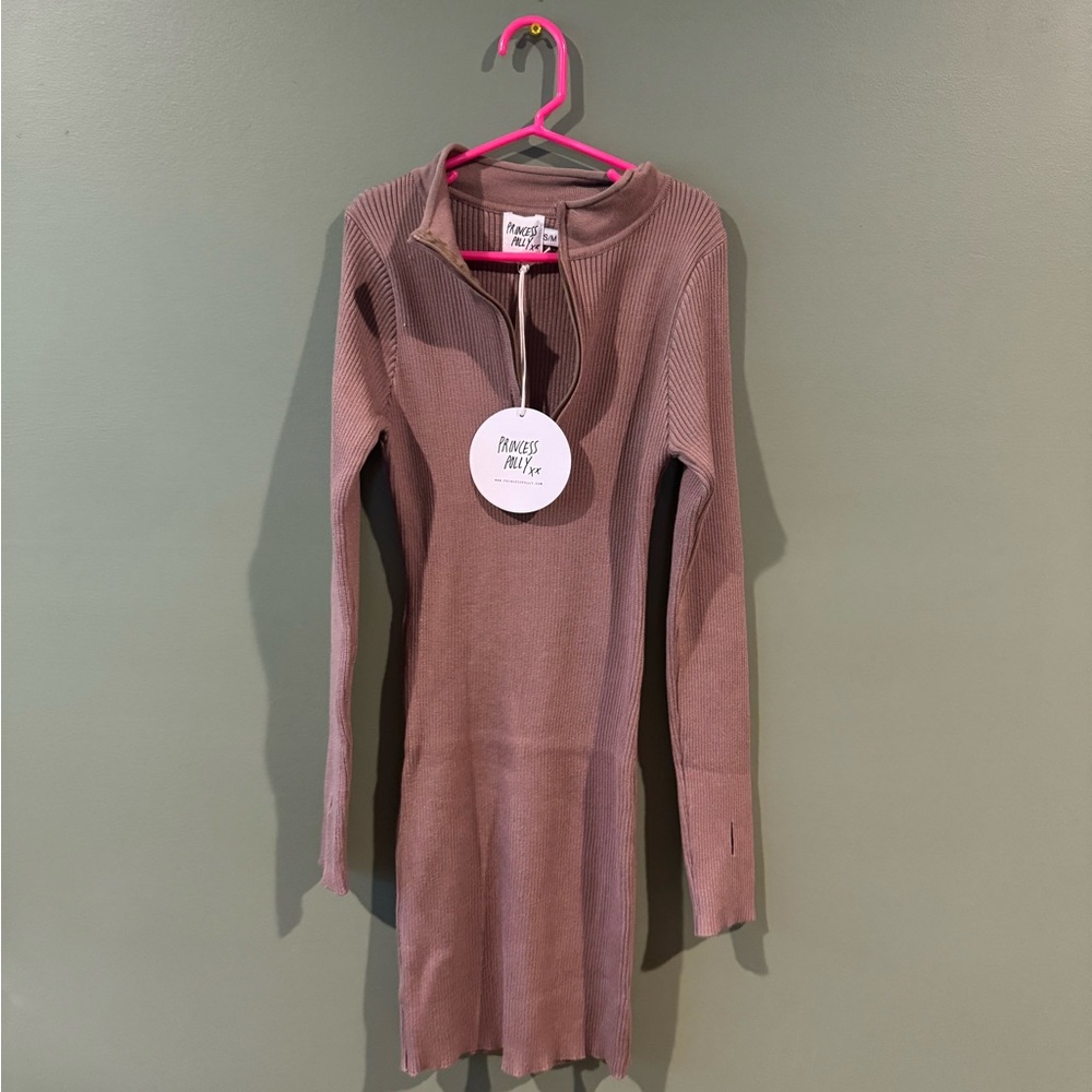 Princess Polly Long Sleeve Ribbed Dress in Mauve